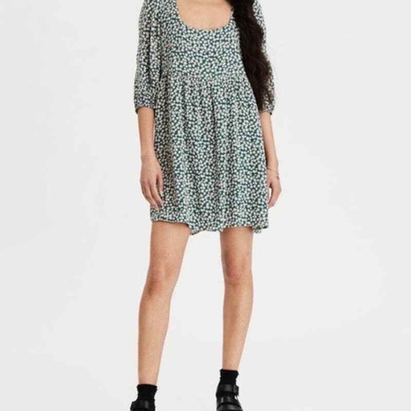 American Eagle Puff Sleeve Babydoll Dress | Green | M - Picture 2 of 7